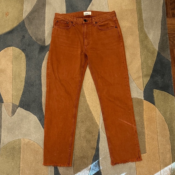 ASKK NY Rust Denim Straight Jeans Size 27/6 made in USA Raw Hem